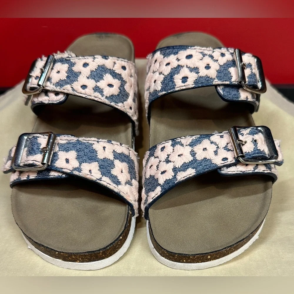 Madden Girl Brando Blue & Pink Floral Double Buckle Strap Sandals Women’s Sz 9.5